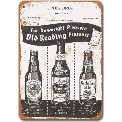 Vintage Metal Sign Old Reading Beer and Ale Bar Tin Signs, Sisoso Plaque Poster for Man cave Pub Home Wall Decor 8x12 inch