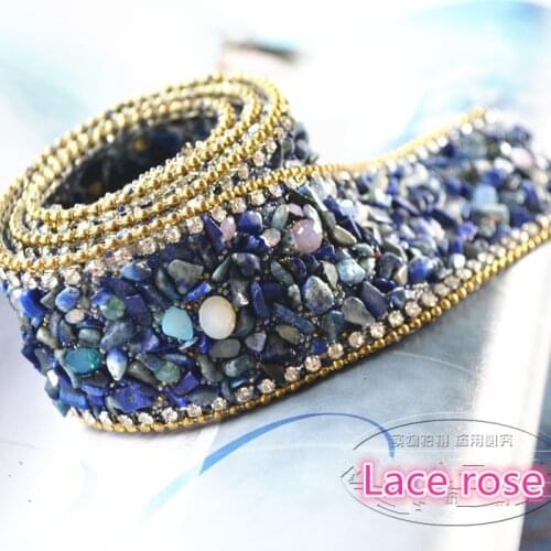 High quality blue Pearl Beaded Lace Trim Wedding dress Clothing decorative accessories Iron on Sew on t3.5cm*50cm