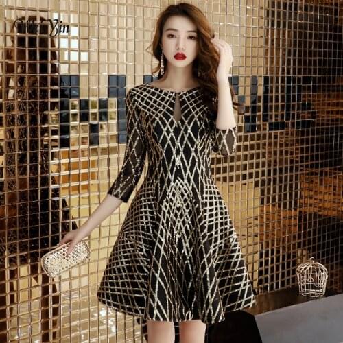 Weiyin Gold Sequins Cocktail Dresses 2021 New Arrival Sexy A-line Spaghetti Party Gown Bodycon Vestido Coctel Corto WY1453