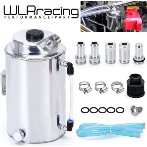 WLR RACING - 2L 2 LITRE ALUMINIUM POLISHED ROUND OIL CATCH CAN TANK WITH BREATHER FILTER WLR-TK01