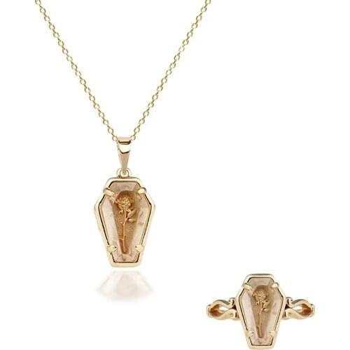 Jewelry Sets Necklace Rings for Women HIPPOP Pendant Vampire Halloween Ghost Festival Gothic Open Rose Coffin Ring