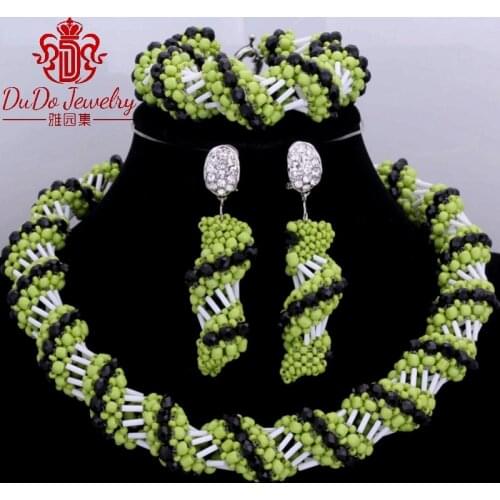 Dudo Jewelry Set Black and Apple Green Crystal Choker Nigerian Necklace Beads Jewelry Set Free Shipping Fashionable 2018 New