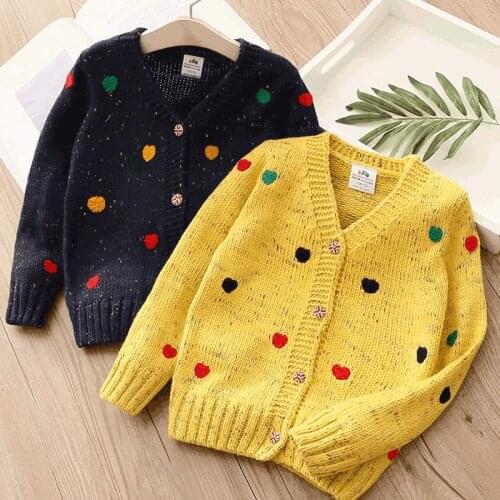 2021 Autumn New 2 3 4 6 8 10 Years Child Long Sleeve Tops V-Neck Knitted Jacquard Jacket For Little Girl Cardigan Sweaters Kids