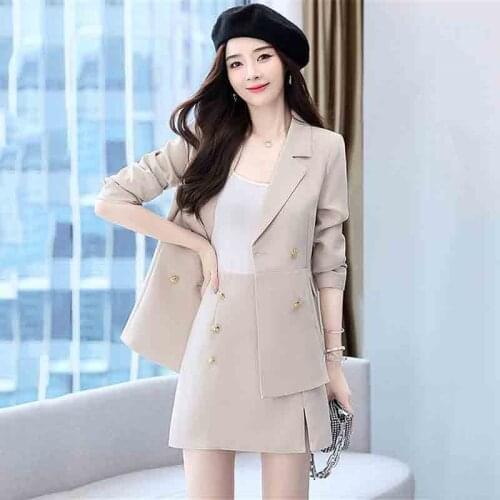 2021 Chic Autumn New Womens Suits Blazer Tops And Skirt Fashion Two Pieces Set Office Lady Formal Vertical Design e291