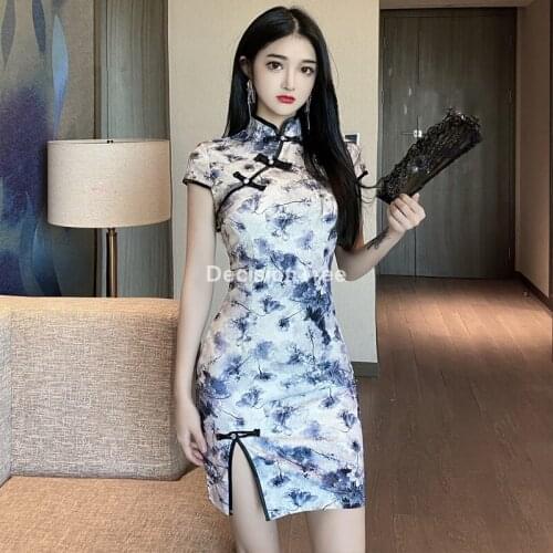 2021 chinese dress women chinese style cheongsam qipao dress lady nightclub bandage party split bandage dresses coaplay costumes