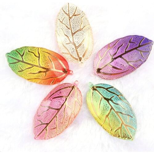 BOLIAO New 5Pcs 21*40mm Leaf Colorful Acryl Flat Back Handmade Art Work Earring Pendant Decoration Craft DIY R309