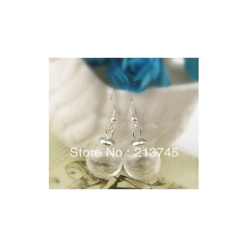 Free ship!!! 50sets/lot charm 20*5mm(opening) glass bubble & 8mm cap & Ear hook set DIY Glass ball cover bottle vial pendant