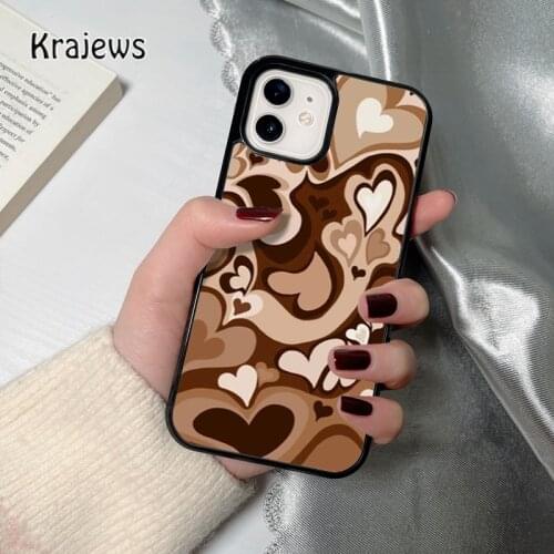Krajews Brown hearts coque Phone Case for iPhone 12 mini 5 6S 7 8 PLUS X XS XR 11 PRO MAX SE 2020 Back Cover Funda Shell