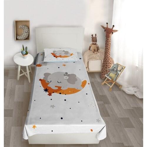 Çocuk odası yatak örtüsü fil yıldız ay renkli yatak örtüsü