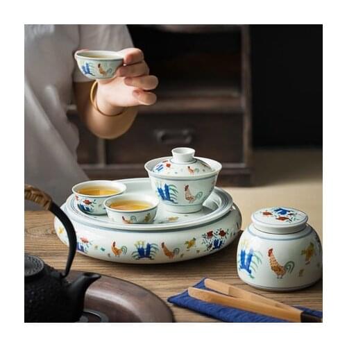 Jingdezhen bucket color cup tea sets small dry tea chicken cylinder disk storage simple restoring ancient ways