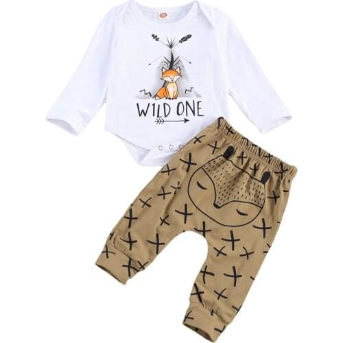 0-18M Newborn Baby Outfit Set Long Sleeve Fox Romper and Pants Set for Baby Boys Girls