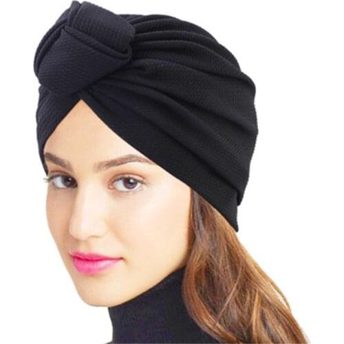 Ethnic Solid Color Knotted Turban Bonnet For Women Head Wraps India Hat Muslim Ready to Wear Hiajbs Musulman Turbante Mujer