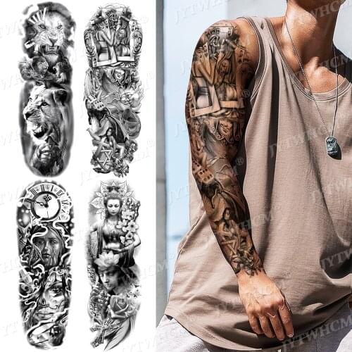 Art Arm Sleeve Tattoo Skull Waterproof Temporary Tattoo Sticker Bear God Body Makeup Tools Legs Flash Full Fake Tatoos Women Men