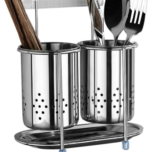 Creative kitchen household rack chopsticks wall-mounted stainless steel chopsticks storage bucket drain rackLB112627