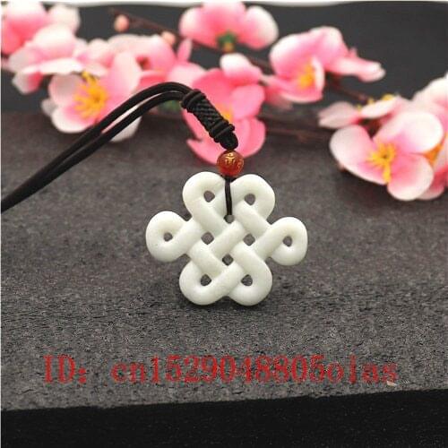 Natural White Chinese Knot Jade Pendant Necklace Hollow Out Double-sided Carved Charm Jewellery Fashion Amulet Gifts for Women