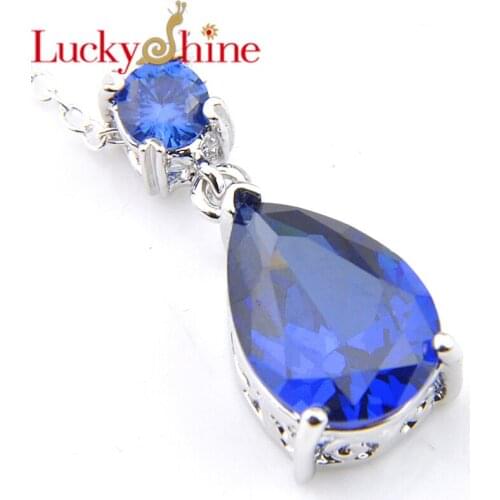 LuckyShine Water Drop Shiny Blue Zircon Crystal Gems Silver Unique Charming Necklace Pendants