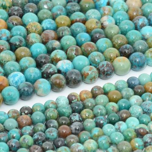 Natural HuBei Turquoise Loose Round Beads 6mm, 8mm, With Surface Resin Stabilized Treatment, No Color Treatment
