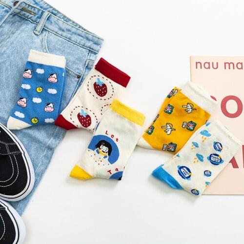 Fruit and Strawberry Series Kawaii Woman Socks Cotton Japanese Harajuku Funny Socks Women 52702