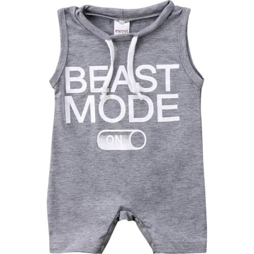Pudcoco US Stock New Fashion BEAST MODE ON Newborn Infant Baby Boys Girls Clothes Romper Sleeveless Clothes Outfits
