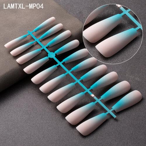 Recuerdame 20pcs Matte Coffin False Nails Gradient Detachable Wearable Long Ballerina Press on Nails Full Cover Nail Art Tips