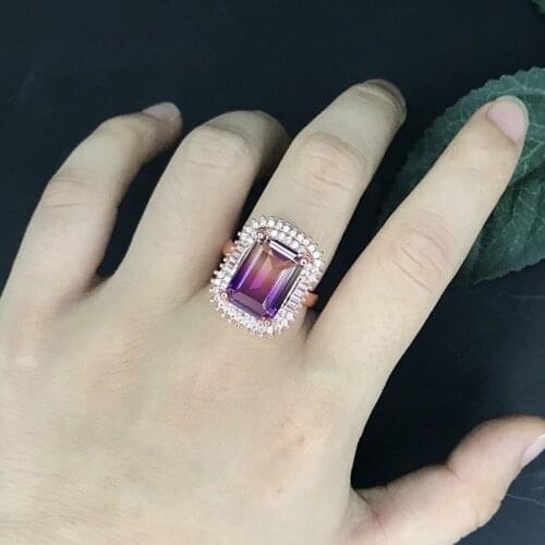 Luxury Square Rose Golden Rings Inlay Dazzling Color Zircon Adjustable Size Jewelry For Women Wedding Anniversary Party Gifts