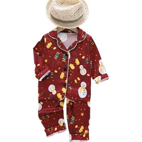 Christmas Kids Boys Girls Pajamas Sets Autumn Winter Christmas Long Sleeve Silk Sleepwear Baby Children Nightwear Homewear