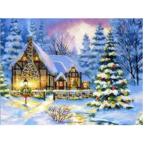 Counted Cross Stitch Kits Needlework Embrodery - Crafts 14 ct Aida DMC Color DIY Arts Handmade Home Decor - Christmas Snow Night