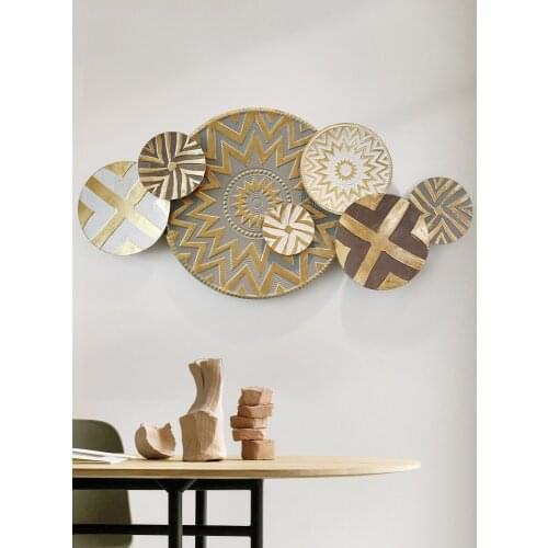 Nordic 3D Wrought Iron Round Shape Wall Hanging Ornaments Home room Background Wall Mural Decoration Office Wall Sticker Crafts