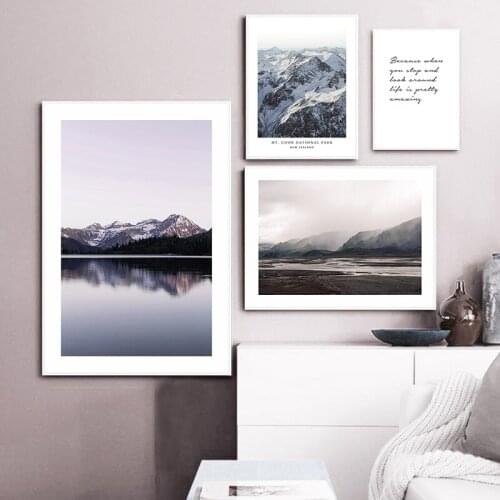 Scandinavian Mountain Lake Nature Landscape Poster Nordic Wall Art Print Life Quote Canvas Painting Modern Decoration Picture