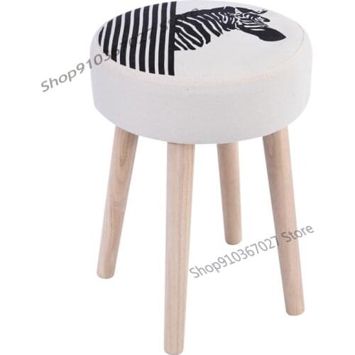 Nordic Creative Solid Wood Simple Small Bench Fabric Dining Stool Dressing Stool Household Adult Simple Round Stool Makeup Stool