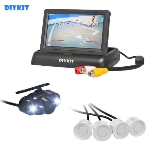 DIYKIT 4.3" Foldable Rear View Car Monitor Kit + 4 Parking Radar + Rear View Car Camera Video Parking Radar