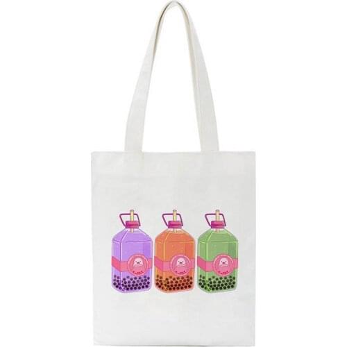 2021 New Summer Female No Zipper Shoulder Bags Bubble Water Bottle Picture Printed Totes Bag Canvas Ins College Cute Harajuku