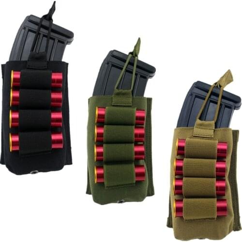 Tactical 4 Rounds 12G Shotshell Elastic Holder Pouch Molle Hunting 12 Gauge Ammo Bag M4 M16 5.56 .223 Magazine Pouch
