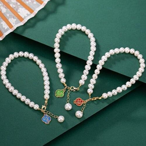 925 sterling silver natural pearl Grace Womens bracelet cloisonne gold plated personality Fu-character lantern bracelet