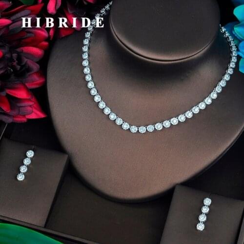HIBRIDE Round Cut High Quality Cubic Zirconia Fashion Women Jewelry Sets Necklace Set Wedding Dress Accessories Gifts N-443