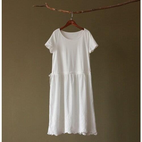 2017 Summer Women Short Sleeve O-Neck A-Line Dresses Embroidery Spliced Ladies Dresses Solid Casual Female Dresses