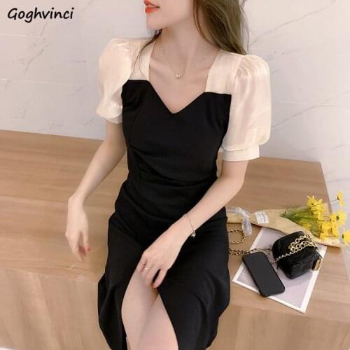 Dresses Women French Style Casual Puff Sleeve Elegant All-match Loose Sexy Ladies Clothes Cozy Fashion College Vintage Ulzzang