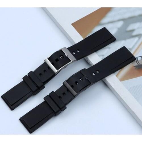 22mm Soft Silicone Watch Band For Navitimer/Avenger/Breitling Strap Rubber Black Flat Watchband Bracelet Accessories Pin Buckle
