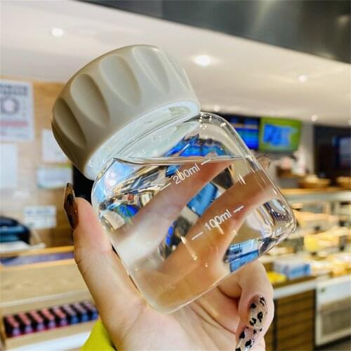 280ml Cute Mini Glass Water Drinking Bottles with Scale Mark Water Bottle For Kids Girls School Office Travel Mug Coffee Tea Cup
