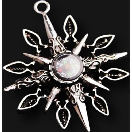4pcs Silver Plated Geometric Shape Petals Compass Sweater Chain Necklace Pendant DIY Charms For Jewelry Crafts Making M569