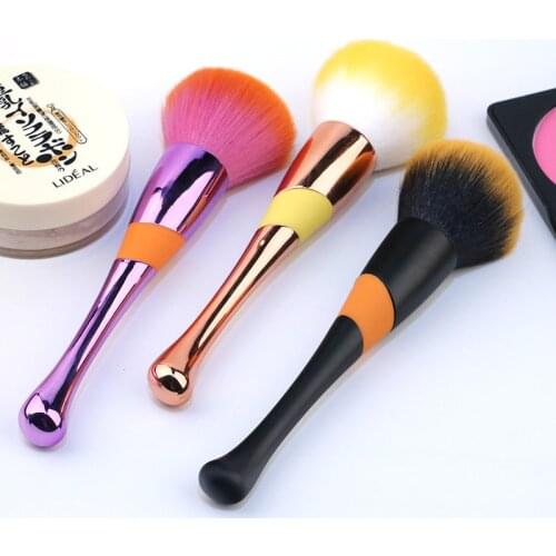 4Color Profession Loose Powder Make up Brush Fiber Wool Non-Slip plastic Silicone Handle Cosmetic Soft Brush Slender Makeup Tool
