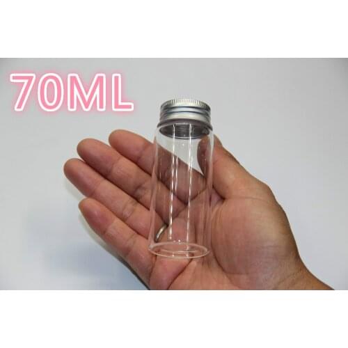 500PCS 37*90mm 70ml Glass Bottles Gold/Silver Screw Top Empty Wishing Bottles Aluminium Cap Seal Jars Food Grade Bottles Jars