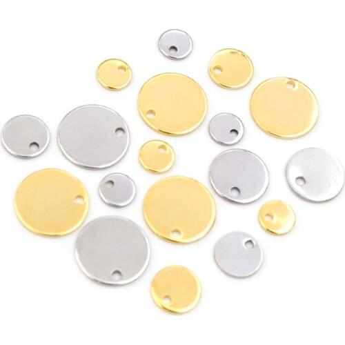 6 8 10 12 15 18 20 25mm No Fade Charms 316 Stainless Steel Gold Plated Round One Hole Charm DIY Necklace Pendant Jewelry Finding