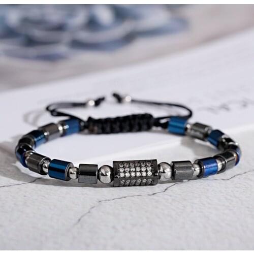 Charm Blue Hematite Bracelet Homme Pulseras 2020 Handmade White Zircon Cube Copper Mens Jewellery Bracelet