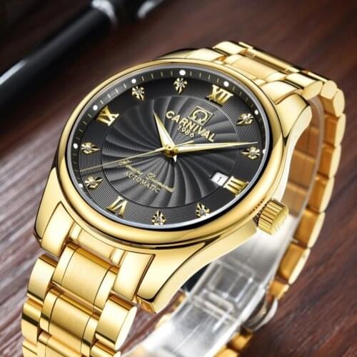 Skeleton watch Original brand CARNIVAL High end Auotmatic watch with Calendar HD Luminous Sapphire Waterproof Mechanical watches