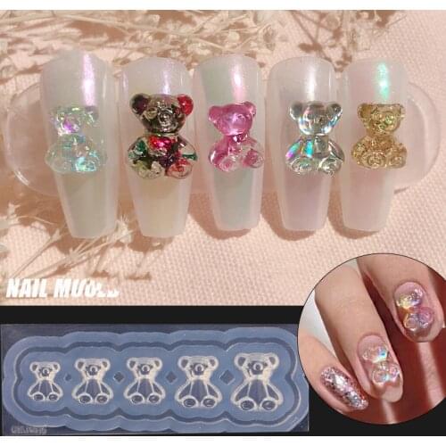 Dowknot Butterfly Bear 3D Patterns Silicone Mold Nail Art Decor Acrylic Carve Mould Stamping DIY Nails Template Manicure Tools