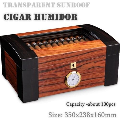 350x238x160mm Cigar Humidor Large-capacity 100 Cedar Wood Cigar Moisturizing Case Transparent Sunroof Cigarette Humidor Gift Box