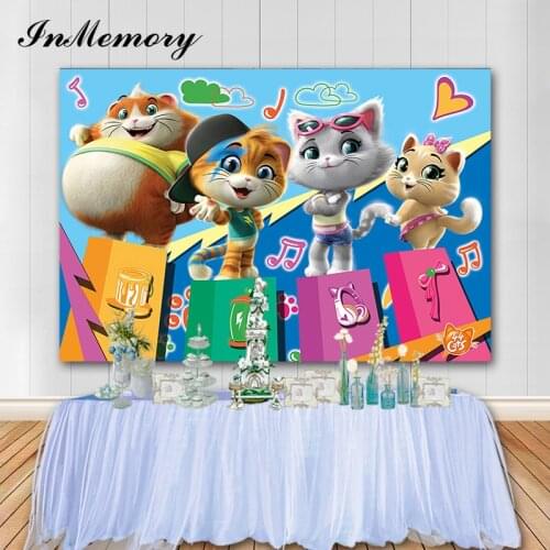 InMemory 7X5FT Cartoon 44 Cats Photographic Background Childrens Birthday Party Photo Backdrops Concert Vinyl Banner Props