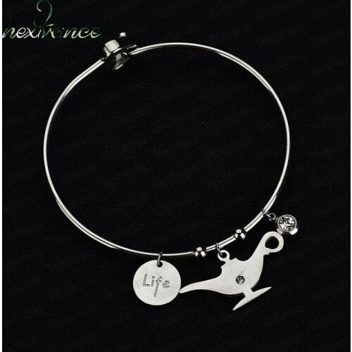 Nextvance Rhinestone Aladdins Lamp Pendant Bangle Cubic Zirconia Life Round Coin Bangles for Birthday Gift Children Jewelry