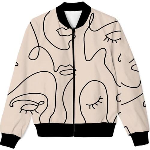 REAL American SIZE Line Art Elegant Faces Print Zipper Up Jacket Plus SIze 4XL 5XL 6XL